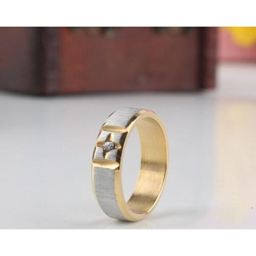 Frosted gold color rhinestone rings 316L Stainless Steel finger ring men jewelry wholesale