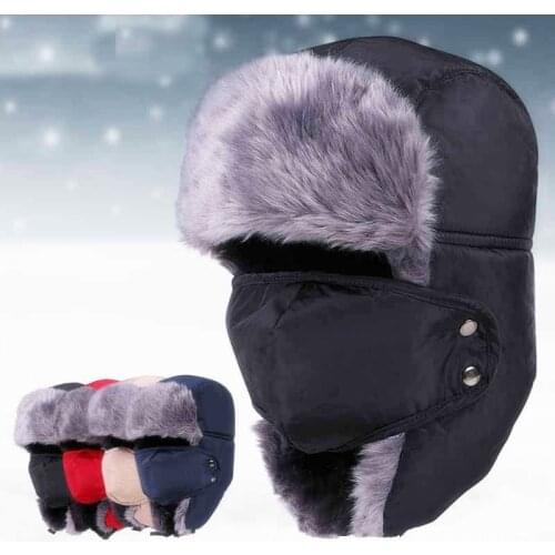 Fashion Winter Bomber Hats Ushanka Russian Fur Hat Warm Thickened Ear Flaps Cap For Men&Women Mask Balaclava