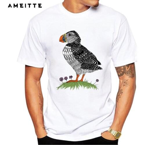 2019 AMEITTE Fashion Cute Puffin T Shirt Mens Hipster Bird Printing Tops Summer Comfortable Soft O-Neck Short Sleeve Tee Shirt
