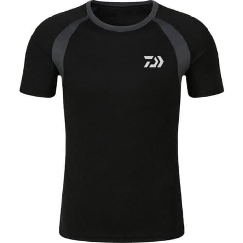 DAIWA Short Sleeve Fishing Clothings Men Summer Black Cotton Fishing T Shirt Breathable Outdoor Sports Running Tops Jersey DAIWA