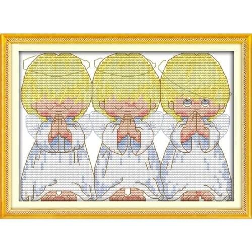 Joy Sunday Pray Little Angels Pattern Cross Stitch Sets DMC 14CT Counted Cross Stitch Print on Canvas Embroidery Kits Home Decor