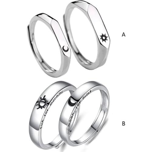 1 Pair Sun Moon Lovers Rings Set Couple Promise Wedding Bands Men Women Jewelry Valentines Day Gifts