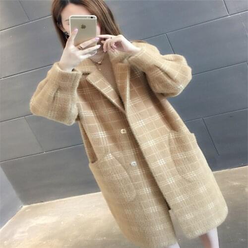 2019 Spring and Autumn New Korean Version of The Imitation Water velvet Sweater Womens Jacket Loose Long Knit Cardigan Coat K9