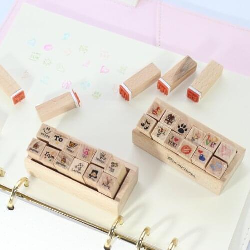 New cute cartoon student diary wooden stamps set stationery,fine kids kawaii DIY craft rubber stamps set for scrapbooking,12pcs