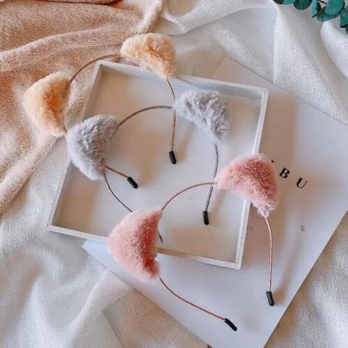 2021 New Cute Plush Cat Ear Hair Band French Sweet Girls Hairpin Women All-match Headdress Autumn Winter Headband Hair Hoop