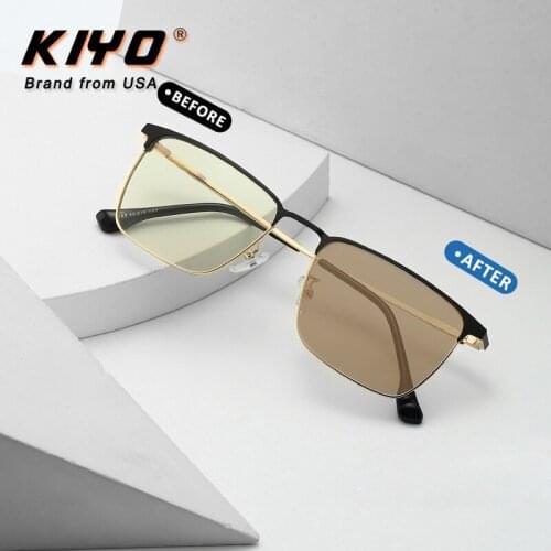 KIYO Brand 2021 New Women Men Square Photochromic Anti-Blue Light Sunglasses Metal Fashion Sun Glasses UV400 Sport Eyewear 9682