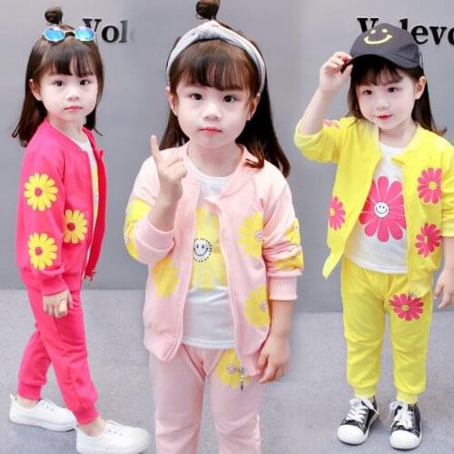 Baby girl clothes cotton suit baby sun flower print casual sports clothes girl long sleeve three-piece baby clothes 0-4 years