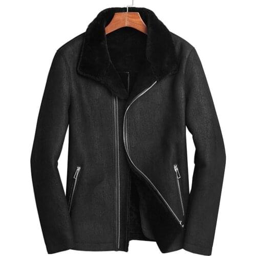 Formal Real Sheepskin Fur Jacket Natural Sheep Shearling Clothing Men Leather Genuine Outwear Black Real Fur Coat