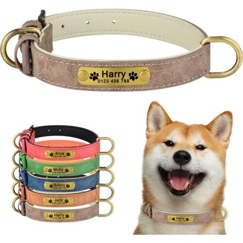 Personalized Dog Collars Customized Dog Collar with Id Tags Adjustable Large Medium Small Dog Puppies Leather Thicken Durable