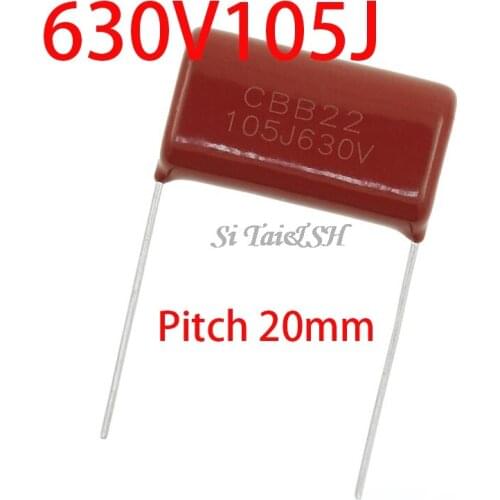 10PCS 630V105J 630V 1UF Pitch 20mm 105 1000NF CBB Polypropylene film capacitor