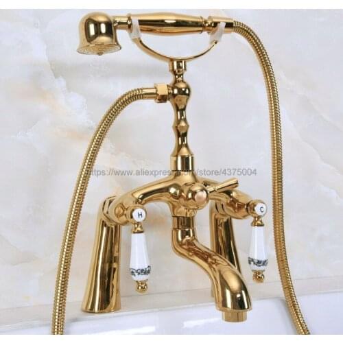 Polished Gold Color Bathroom Bathtub Mixer Faucet Telephone Style With Brass Handshower Bath & Shower Faucets Nna134