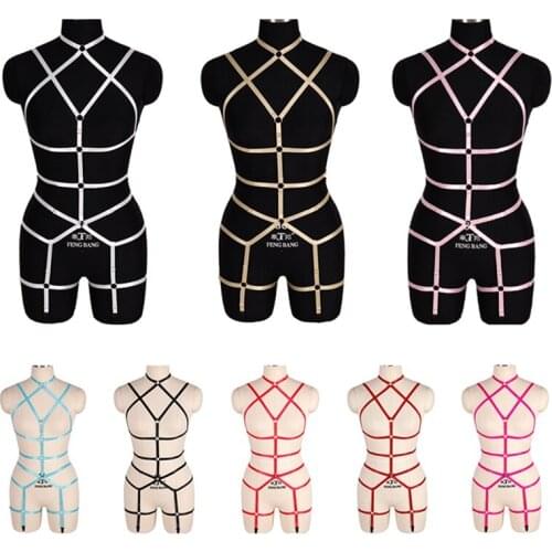 Full Strappy Harness Set Hollow Out Women Body Cross Cage Bra Cupless Elastic Adjust Lingerie Fetish Goth Plus Size Dance Rave