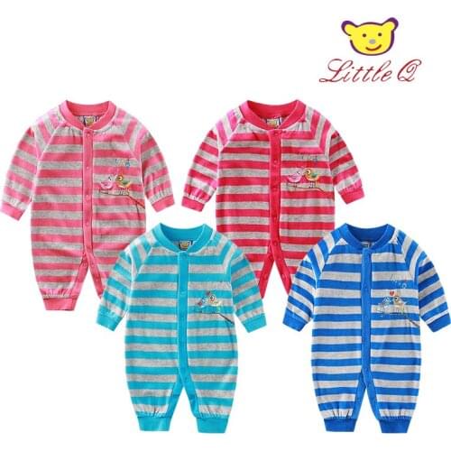 2017 Little Q Long Sleeve Striped 4 pieces o neck boys and girls One Piece Rompers for Spring and Autumn Button Down Baby Clothe