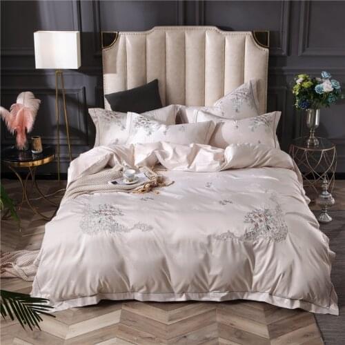 2020 Luxury Bamboo Cotton Jacquard Bedding Set fresh natural Embroidery Duvet Cover Bed Sheet Pillowcases Queen King Size 4Pcs