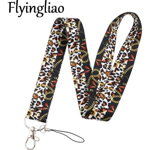 Leopard Hip Hop Rock Lanyard Keys Phone Holder Funny Neck Strap With Keyring ID Card DIY Animal webbings ribbons Hang Rope