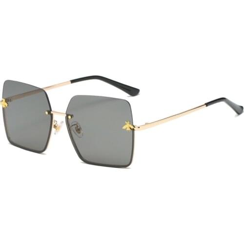 Bee Square Rimless Sunglasses Women Men Oversize Retro Brand Design Eyewear UV400 Big Black Tea Shades Oculos Female