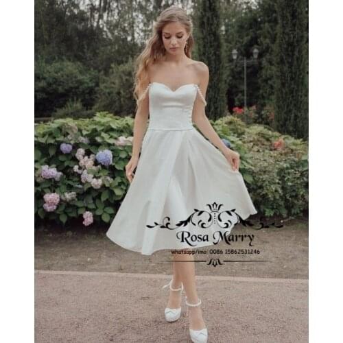 Chic Short White Beach Vestido De Novia 2021 A Line Illusion Back Knee Length Cheap Modest Boho Country Wedding Bridal Gowns
