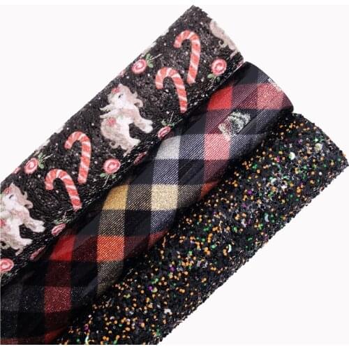 Unicorn Printed Chunky Glitter Leather Fabric Smooth Tartan Glitter Synthetic Leather Sheets For BOWS DIY 21X29CM G543