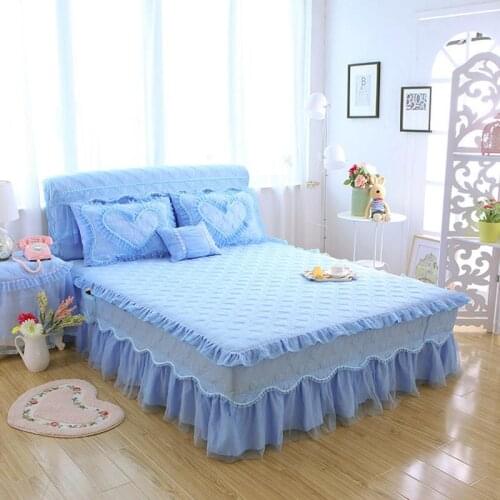 Thicken Warm Lace Princess Bedding Bed Skirt Pillowcases Winter Non-slip Bed Sheets Mattress Cover King Queen Size Bed Cover