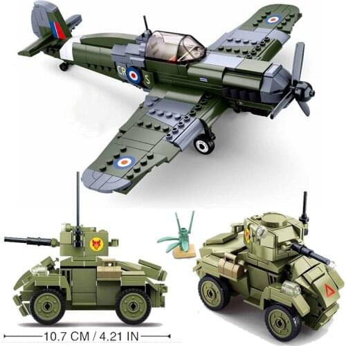 Military Series World War British Air Force Spitfire Fighter MK2 armored vehicle DIY Model Building Blocks Bricks Toys Gifts
