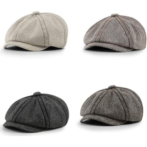 Women Men Autumn Vintage Twill Woolen Ivy Flat Cap Painter Newsboy Striped 8 Panels Outdoor Octagonal Peaked Beret Hat