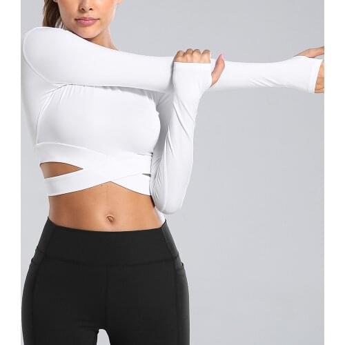 Sfit Tight Seamless Yoga Shirts Women Long Sleeve Cropped Gym Tops Fitness Woman Running Workout Sport T-Shirts Sports Wear