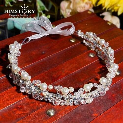 HIMSTORY Clear Crystal Wedding Tiara Headband Beaded Pearl Prom Bridal Hair Band l Bride Headpiece For Women Hair Accessories