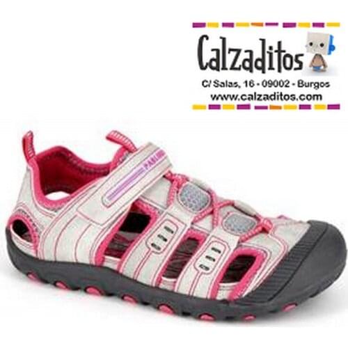 Girls sandals in denim Pearl and pink microfiber with velcros of Pablosky