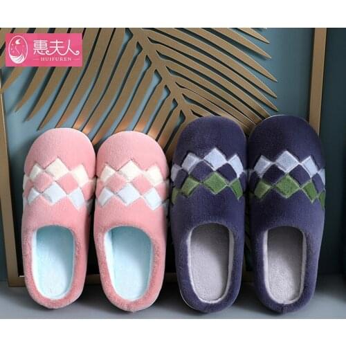 2020 Women Faux Fur Slippers Warm Plush Anti-slip Lovers Winter Indoor Shoes Soft Sole Slip On Female Home Floor Slipper SH457
