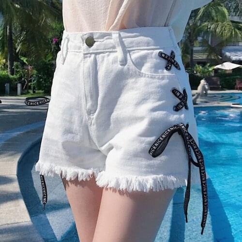Women\s Fashion Summer New Fraying Edges Denim Shorts Casual Bandage Short Pants 2020
