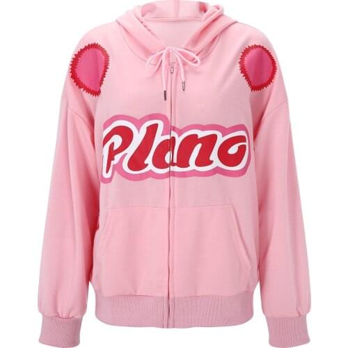 Women hoodies sweatershirt Autumn Retro pink Letter Hooded Cardigan Loose Zip Long Sleeve Jacket Streetwear Sudadera Mujer #40