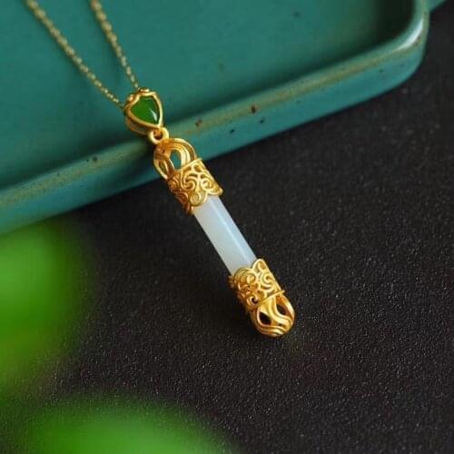 Gold Hoop Pendant Hotian Jade Pendant Womens Sterling Silver Necklace Special-Interest Design Ins Clavicle Chain Get Gift for G