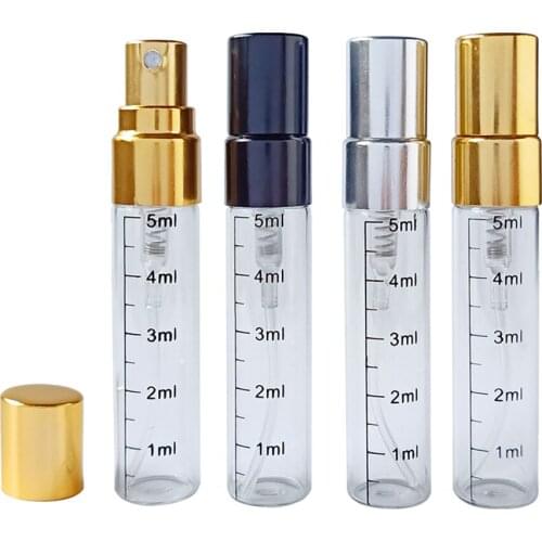 1PCs 5ml Glass Bottle with Scale, Empty Perfume Bottles Atomizer Spray Bottles Portable Travel Cosmetic Container, Black Silver