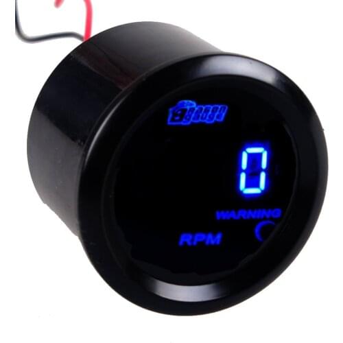 2" 52mm Black Car Auto Digital Blue LED Light Tacho Tachometer LED Gauge Meter