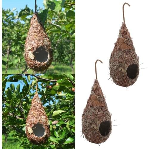 2x Artificial Bird Nest House Parrot Hatching Breeding Grass Cave Home Decor