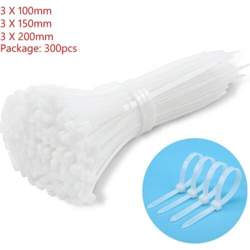 3bags 100pcs/bag 3x100mm 3x150mm 3x200mm Self-Locking Nylon Wire Cable Zip Ties Cable Ties White Black Organiser Fasten Cable