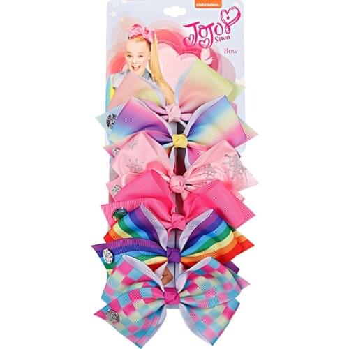 6 Pieces/Set JoJo Bows Jojo Siwa Rainbow Printed Knot Ribbon Bow For Girls Handmade Boutique Hair Clip Children Hair Accessories