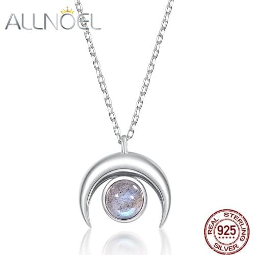 ALLNOEL Real 925 Sterling Silver Crescent Moon Necklace Labradorite Pendant Necklace Wedding Gift For Women Rhodium Plating