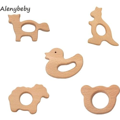 Nature Wood Teething Toys Wooden Teether Animal Shape Montessori Toys Wood Teether Rings Organic Infant Teether Handmade Pendant