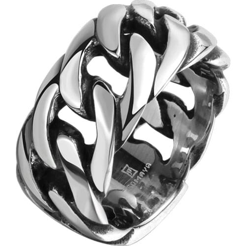 Chain Rings for Men Vintage Fine Jewelry 316L Stainless Steel Retro Style Steel Ring Male Gift Punk No Fade Hiphop Rock