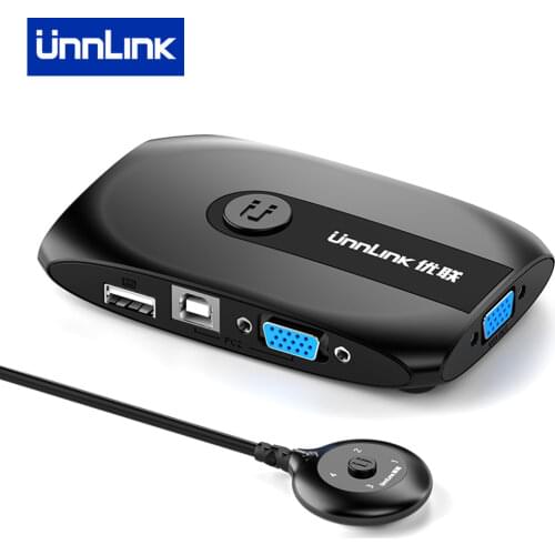 Unnlink 2X1 VGA KVM Switch 1080P Switcher with Extender 2 Computer Laptop Share 1 Monitor 4 USB 2.0 Mouse Keyboard Printer Udisk
