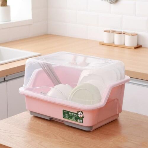 Multifunctional Plastic Drain Bowl Rack Kitchen With Lid Household Tableware Dish Storage Box