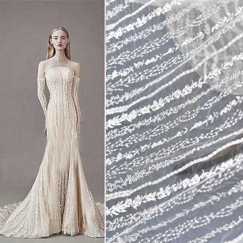 Fashion Tulle lace embroidery lace Nigeria fabric for bridal dress 5 yards