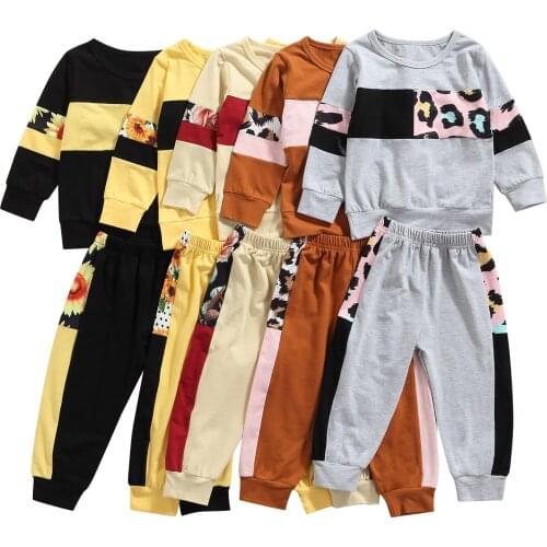 1-5Y Fashion Children Girls Boys Clothing Sets Toddler Kids Girls Floral Patchwork Tops+Trousers Tracksuits Outfits