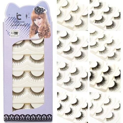 ICYCHEER Fashion Fake Eye Lashes Set 5Pairs Handmade Thick Long Cross False Eyelashes Black Band Makeup Beauty Lashes Extensions