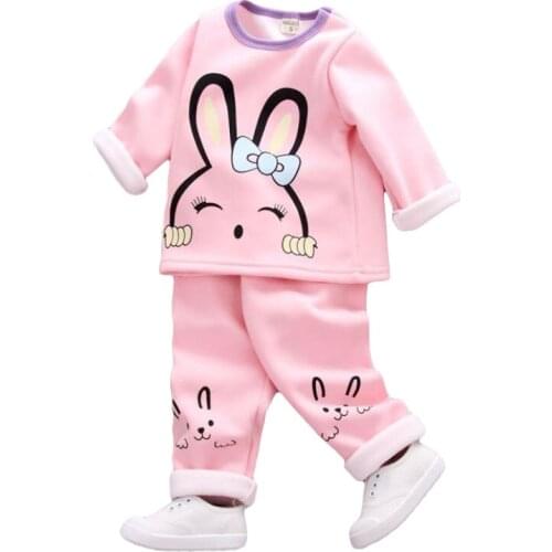 2019 Male and female children Autumn Winter Velvet Keep warm Clothing Set Cartoon Baby Girls Tracksuits Tops+Pants1-4Y