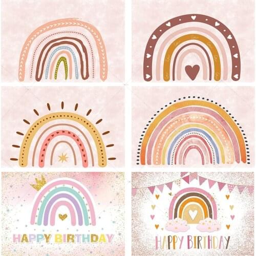 Boho Rainbow Birthday Decoration Backdrop Pink Sweetheart Girl Baby Shower Party Photography Background Photo Studio Banner