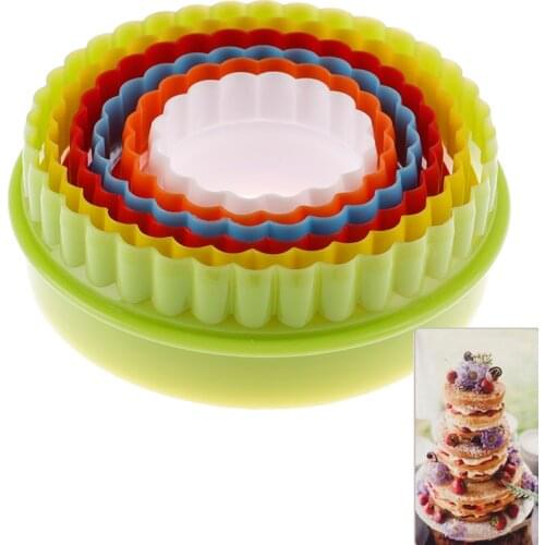 6 Pcs Round / Flower Shaped Dough Cutting Tool Kitchen Gadgets Dumplings Cutter DIY Cake Tools Plastic Fluted Cookie Cutter Mold