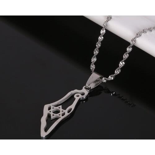 Stainless Steel Silver Color The State of Israel Map Pendant Necklace Tel Aviv Jerusalem Jewish Chain Jewelry