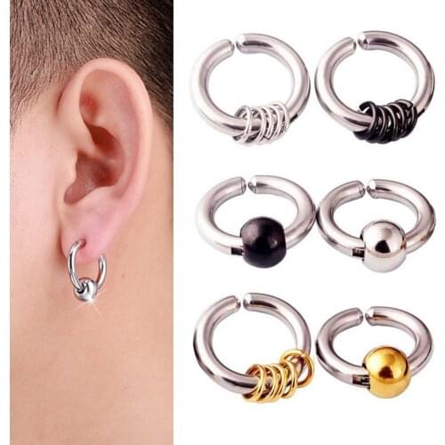 1 piece Stainless Steel Ear Clip Earrings For Men/Women Small Circle Bead Pendant No Pierced Fake Ear Circle Gothic Earrings